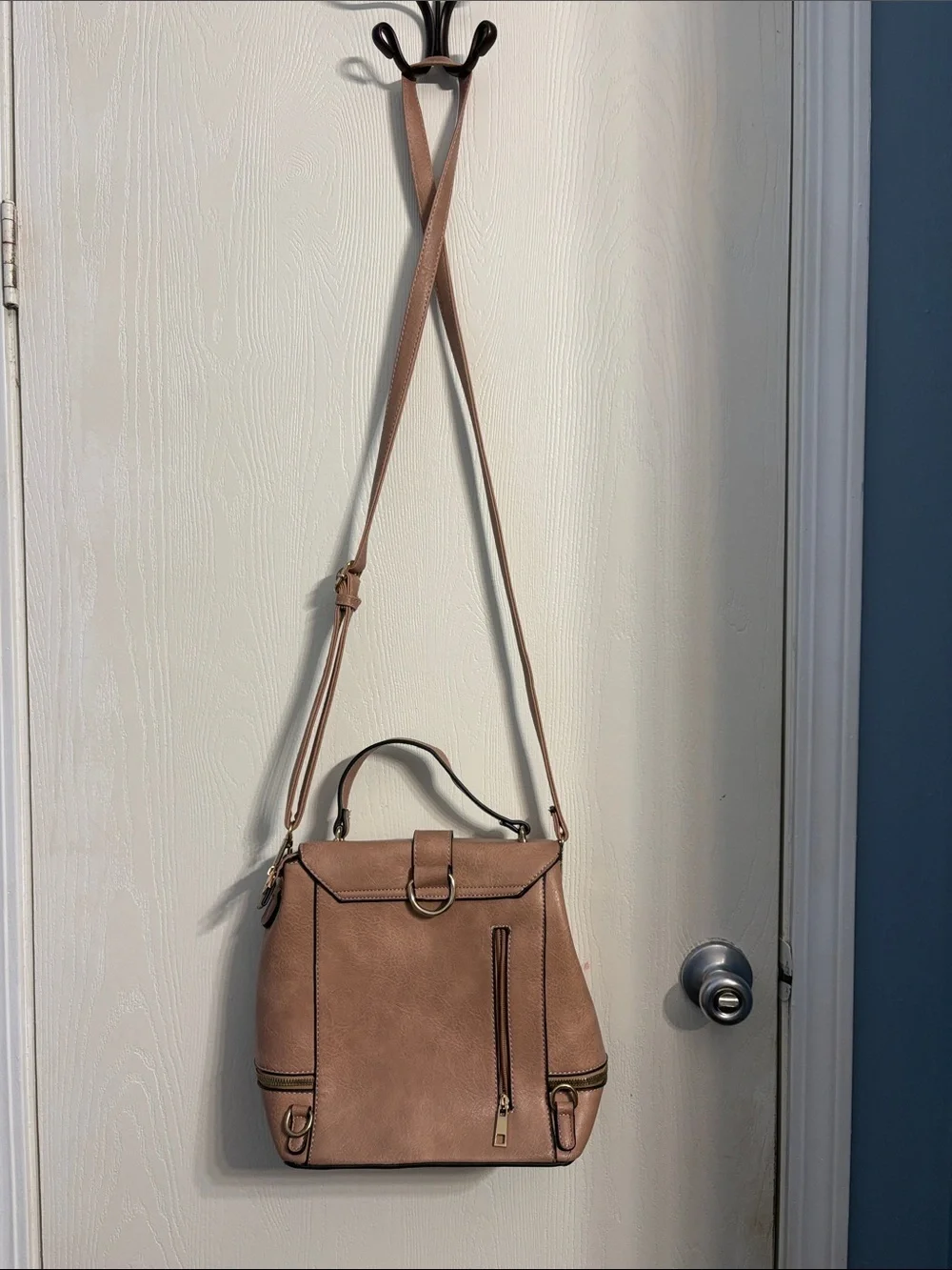 Women's Taupe Crossbody Top-Handle Bag with Gold Hardware